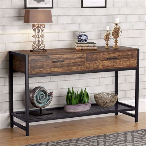 Tribesigns Rustic Sofa Console Table with 2 Drawers, 47 inch Industrial Entry Table TV Stand ...