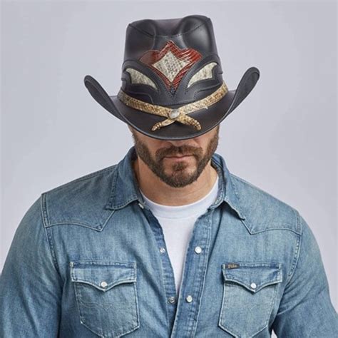 Storm - Men's Leather Rattlesnake Cowboy Hat - Black