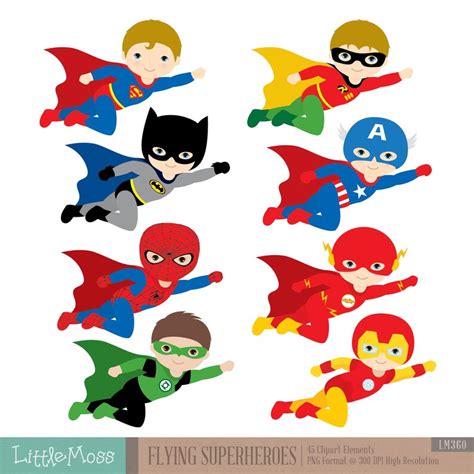 Flying Superhero Clipart Superheroes Kids Clipart | Etsy