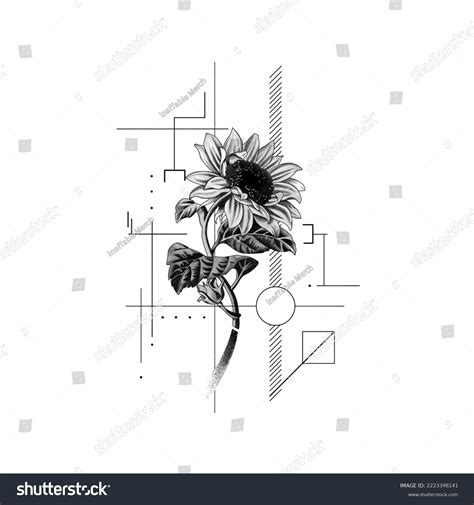 Realistic Sunflower Line Tattoo Design Stock Illustration 2223398141 | Shutterstock