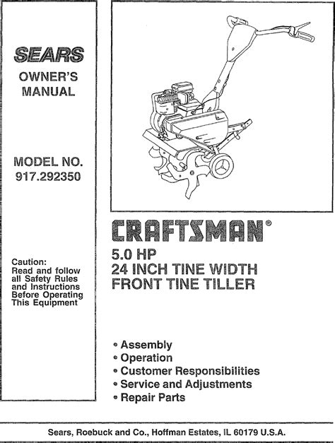 Craftsman 917292350 User Manual TILLER Manuals And Guides L0706376