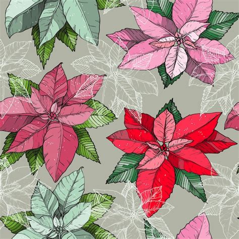 Premium Vector | Seamless pattern with christmas poinsettia flowers