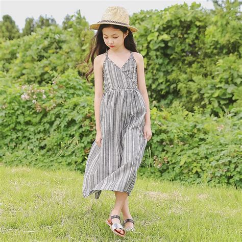 B S187 Summer New Fashion Girls Casual Cotton Stripes Dresses Kids Princess Suspenders Dress 6 ...