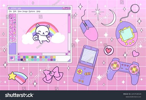 Kawaii Elements Set Gamer Girl 90s Stock Vector (Royalty Free ...