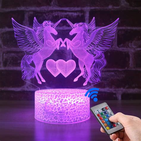 Unicorn 3D Night Light for Girls Birthday Gift-16 Changing Color Remote ...