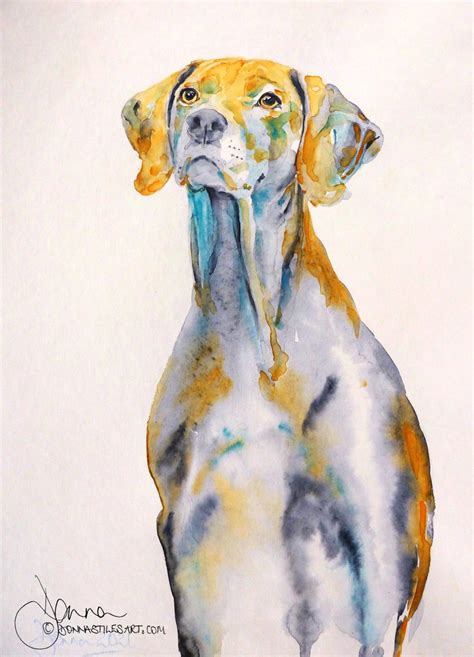 Watercolour dog portrait: a colourful Weimaraner