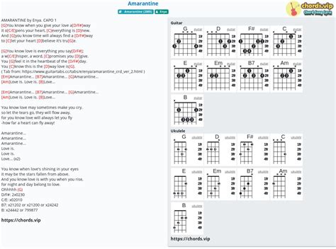 Hợp âm: Amarantine - cảm âm, tab guitar, ukulele - lời bài hát | chords.vip