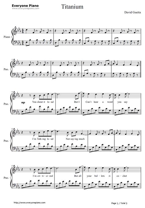 Titanium-David Guetta & Sia Stave Preview 1-Free Piano Sheet Music ...