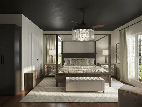 Before & After: Glam Black Ceiling Master Bedroom Suite - Decorilla ...