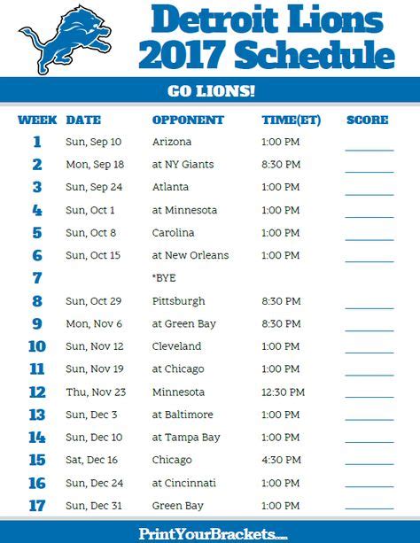 Detroit Lions Schedule Printable 2024