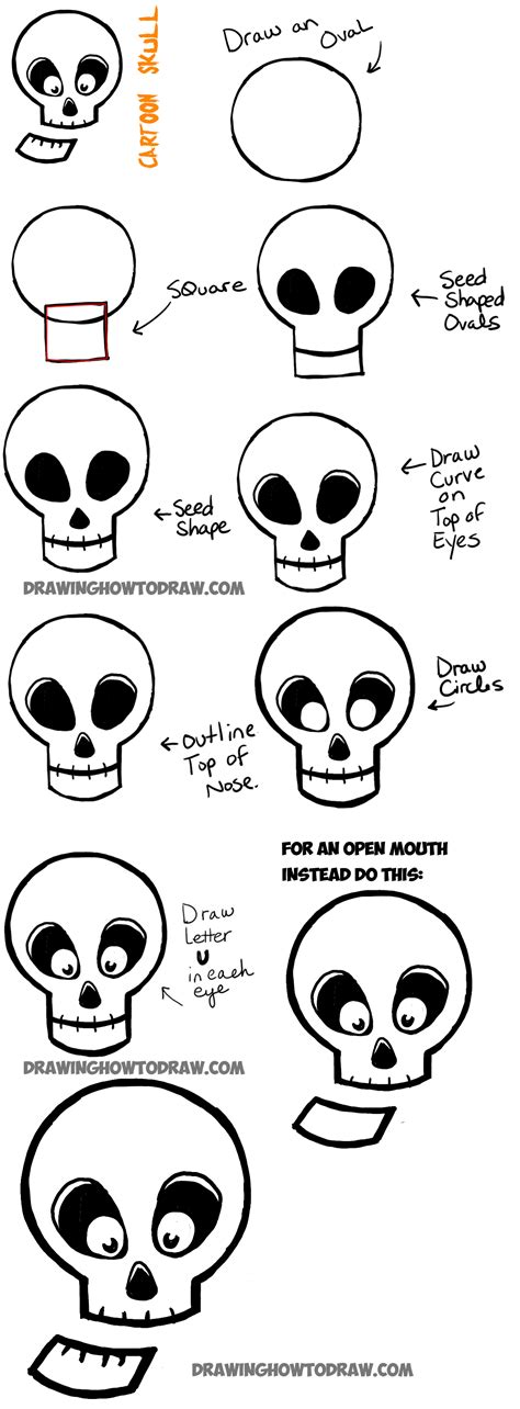 How to Draw Silly Cartoon Skulls for Halloween Easy Tutorial for Kids - How to Draw Step by Step ...