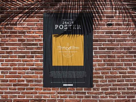 Free Bricks Wall Poster Mockup (PSD)