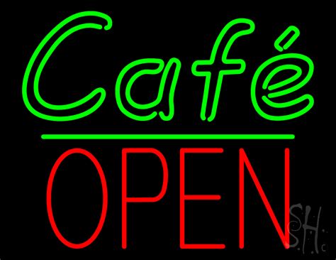 Cafe Block Open Green Line Neon Sign | Cafe Open Neon Signs - Every Thing Neon