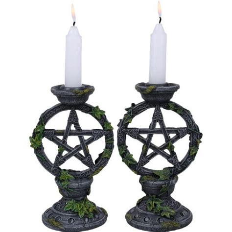 Wiccan Pentagram Candle Holders Set Of 2 Witch Altar Candleholder ...