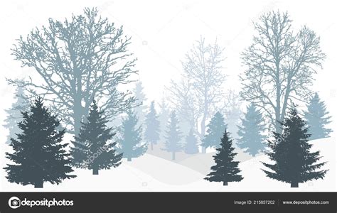 Silhouette Winter Snowy Forest Tree Leaves Christmas Trees Firs Vector Stock Vector by ©Irusetka ...