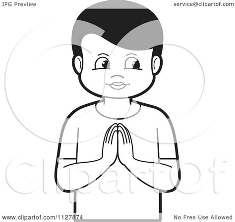 Clipart Of A Black And White Boy Praying - Royalty Free Vector Illustration by Lal Perera #1127874