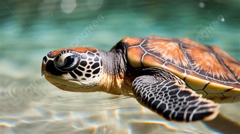 Baby Green Sea Turtle Floating In Water Background, Cute Picture Of Sea ...