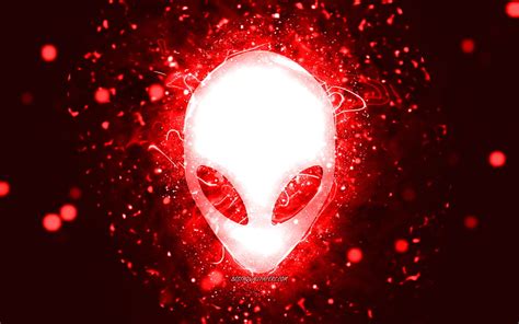 Alienware red logo, , red neon lights, creative, red abstract background, Alienware logo, HD ...