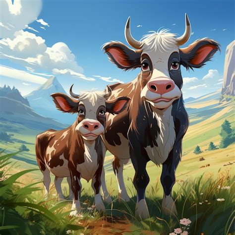 Premium AI Image | A happy cow and baby cows