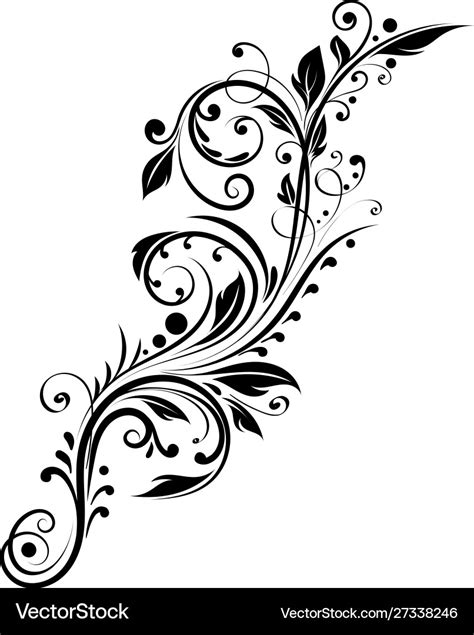 Black floral branch decorative filigree design Vector Image