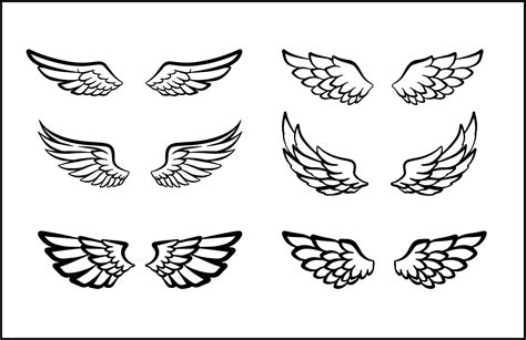 Set of Angel Wings Black and White illustrations 10399012 Vector Art at Vecteezy