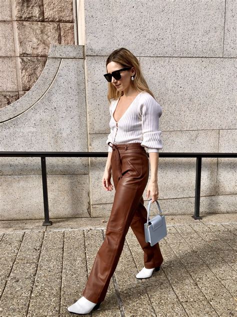 brown leather pants outfit inspo - Jeanna Choi