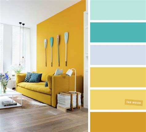 Mint + Turquoise + Mustard – The Best Living Room Color Schemes | Yellow living room colors ...