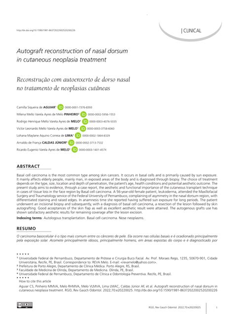 (PDF) Autograft reconstruction of nasal dorsum in cutaneous neoplasia treatment