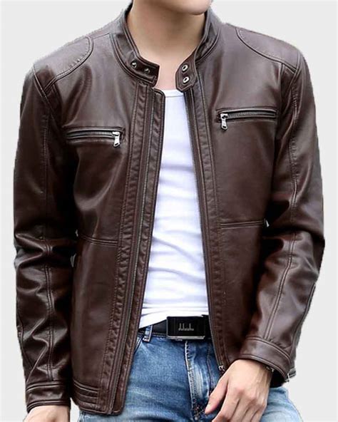 Mens Dark Brown Casual Leather Jacket - Danezon