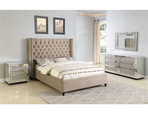 Beige Contemporary California King Size 4piece Solid Wood Bedroom ...