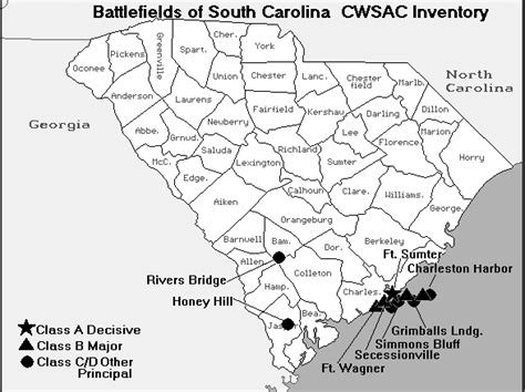 South Carolina Map of Battles American Civil War