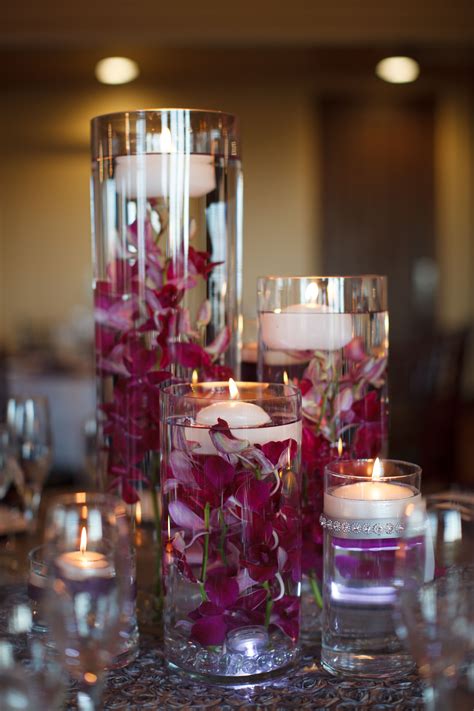 Purple Orchid and Floating Candle Centerpieces