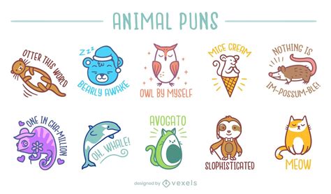 Cute Animal Puns Set Vector Download