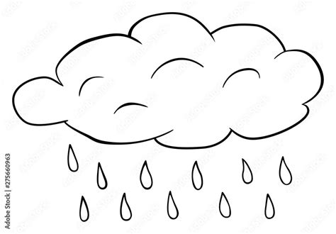 Cloud with rain drops clipart. Vector water drops outline illustration. Coloring book for ...