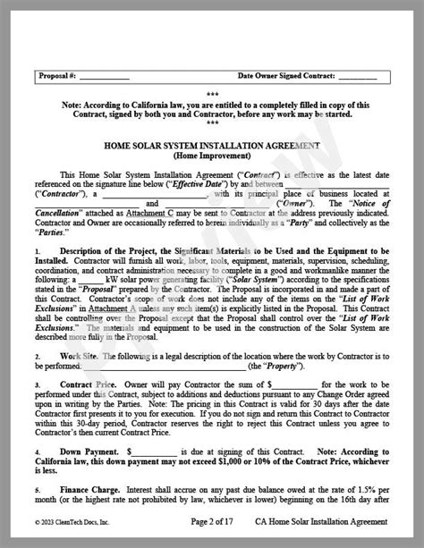 Residential Solar System Installation Agreement (CA) - Renewable energy legal forms from ...