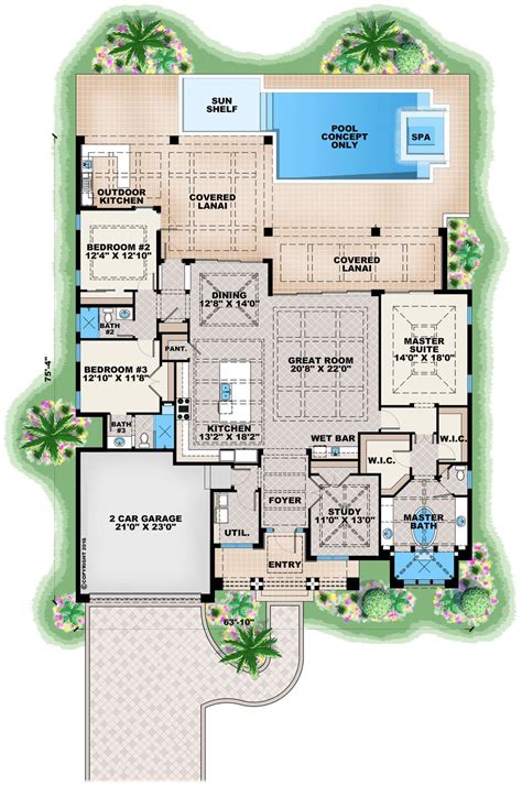 Contemporary Style House Plan - 3 Beds 3 Baths 2684 Sq/Ft Plan #27-551 | Beach house plans ...