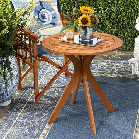 Costway 27'' Outdoor Round Table Solid Wood Coffee Side Bistro Table - Walmart.com - Walmart.com