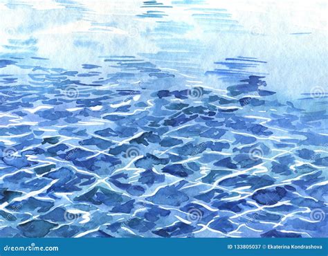 Blue Ocean Watercolor Waves. Hand Drawn Illustration. Stock Illustration - Illustration of ...