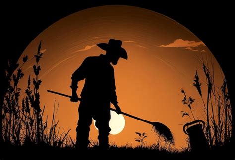 Premium AI Image | Silhouette of a farmer in a field at sunset AI Generated