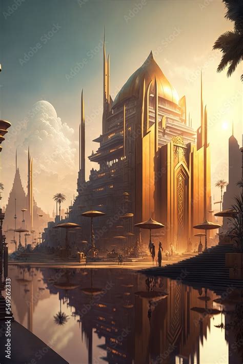 Futuristic Egypt. Sci-fi. Pyramid. Golden futuristic city. concept art ...