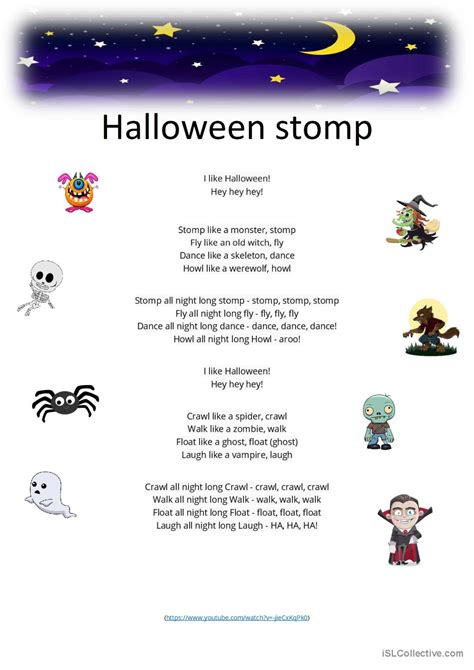 Halloween stomp Song Lyrics + activi…: English ESL worksheets pdf & doc