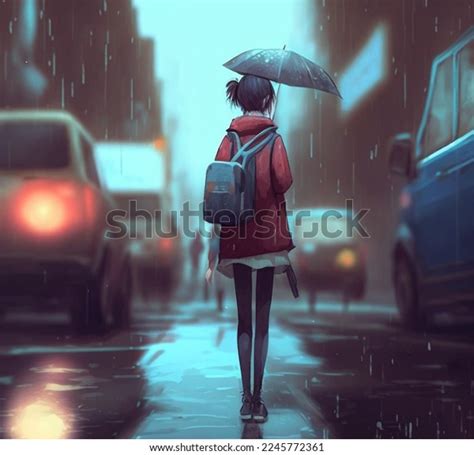 Anime Girl Walking Alone Street Rainy Stock Illustration 2245772361 | Shutterstock