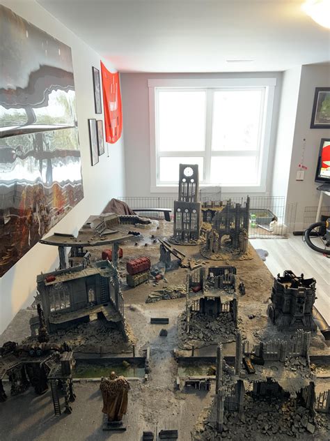 Picture of my 40k Warhammer table, with completed terrain I have been posting! : r/Warhammer40k