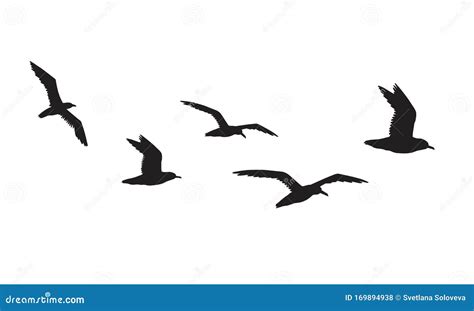 Vector Black Flock Of Seagulls Flying Silhouette Stock Photo | CartoonDealer.com #169894938