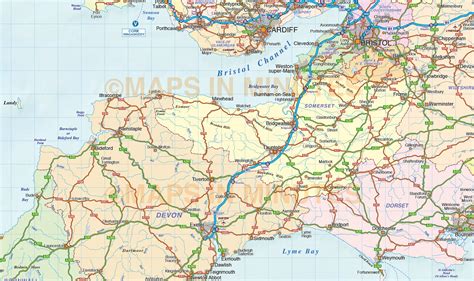 South West England County Road & Rail Map with Regular relief @1m scale in illustrator vector format