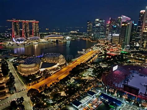 Singapore Scenes: Night View of Lighted Buildings in Marina Bay Stock ...