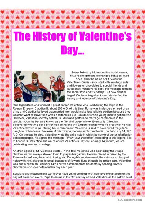 The History of Valentine's day - tex…: English ESL worksheets pdf & doc