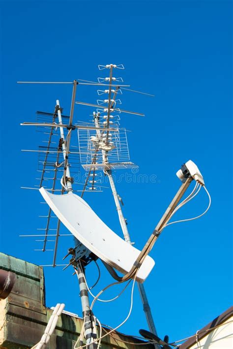 Analog Television Antenna And Tower Stock Photo - Image of sunshine ...