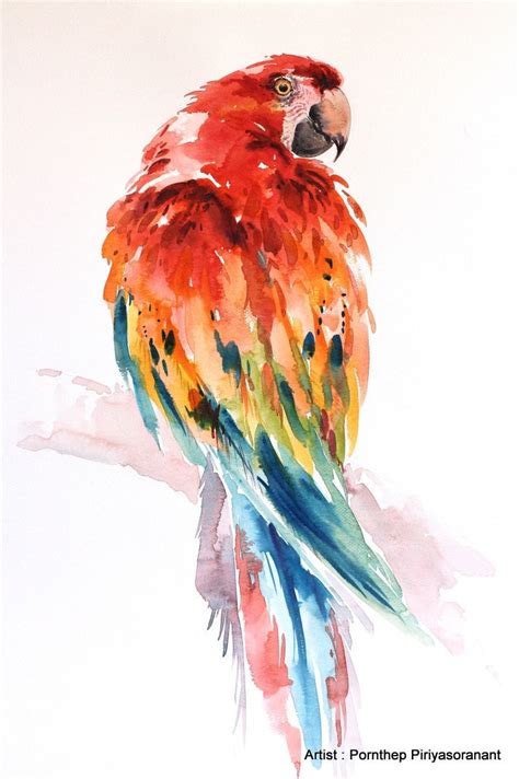 Parrot Macaw Bird Bird watercolor painting by OrientalArt2029