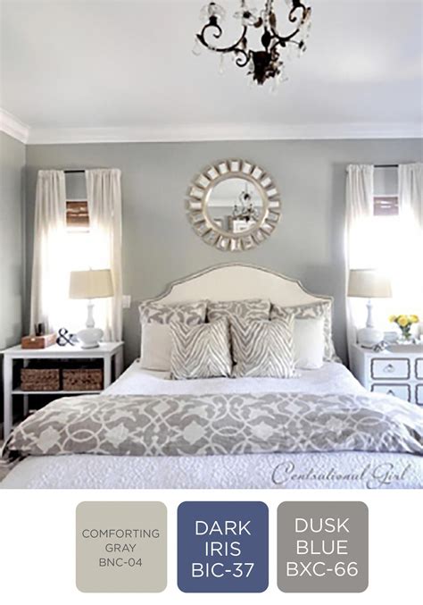 Create a cool and relaxing color scheme with BEHR paint in Comforting Gray, Dark Iris, and ...